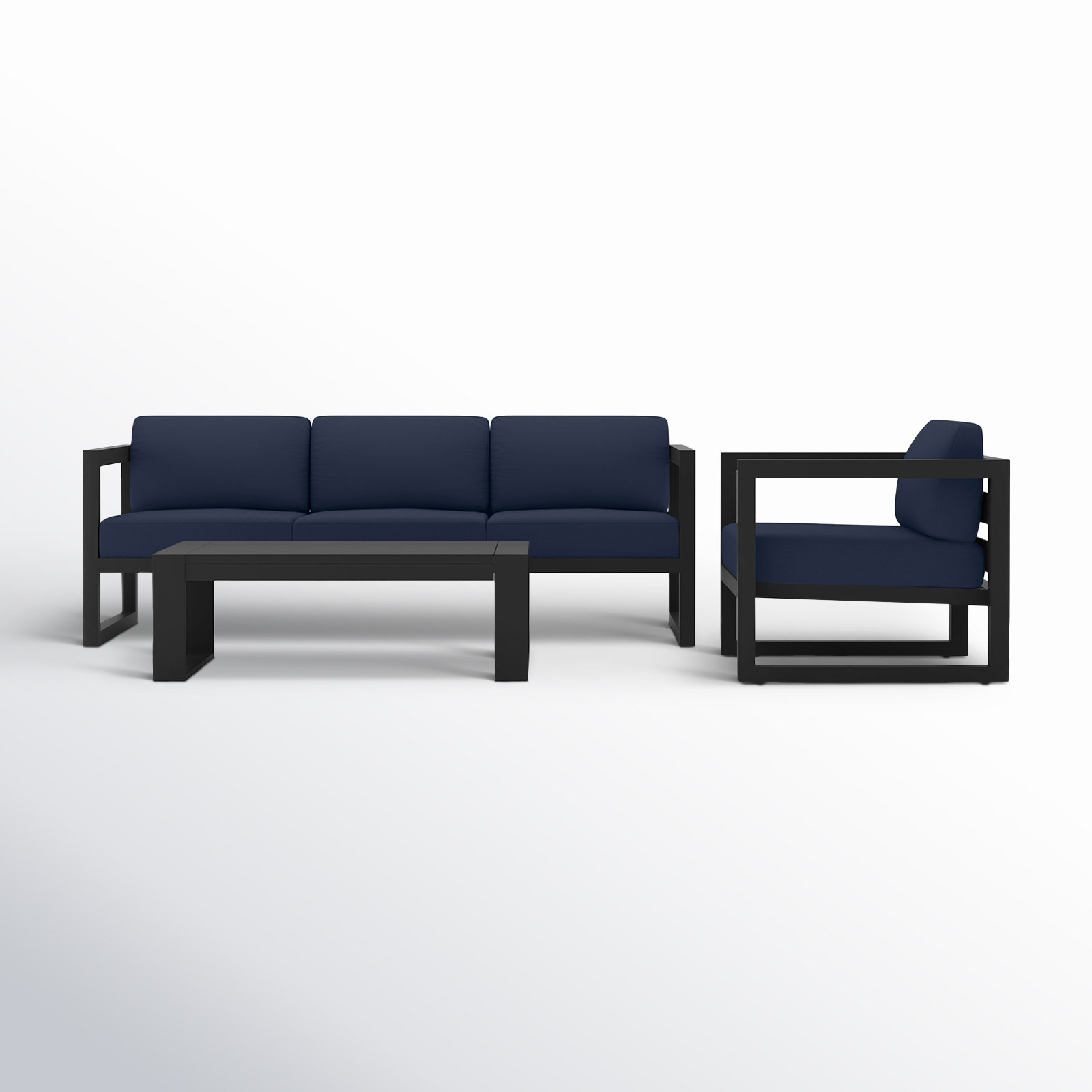 Smith 3 Piece Sofa Seating Group with Sunbrella® Cushions, Spectrum Indigo, Slate Gray