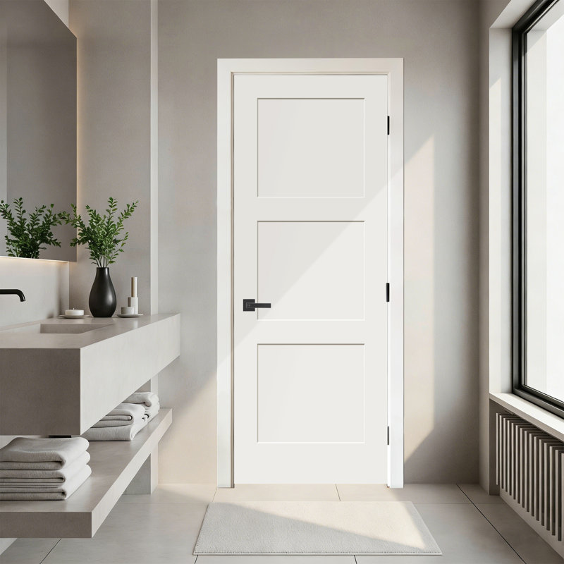 Primed 3-panel Solid Wood Interior Shaker Standard Door Without Bore Hole, 30" x 80"