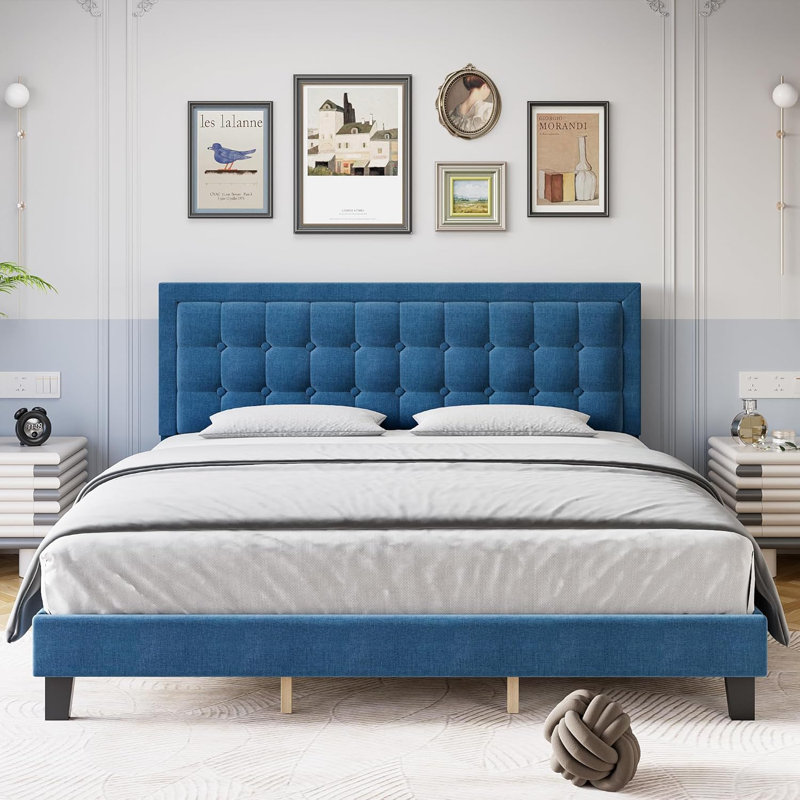 Nurdane Upholstered Platform Bed, King, Blue