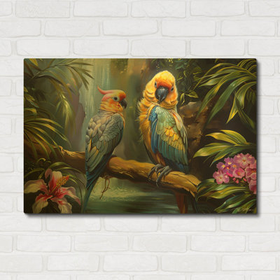 'Pair Of Parrots' By Momart Gold Metal Wall Art, 36" x 24"