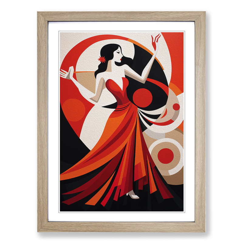 Flamenco dancer Constructivism - Framed Print, 34cm H x 25cm W x 2cm D, Oak