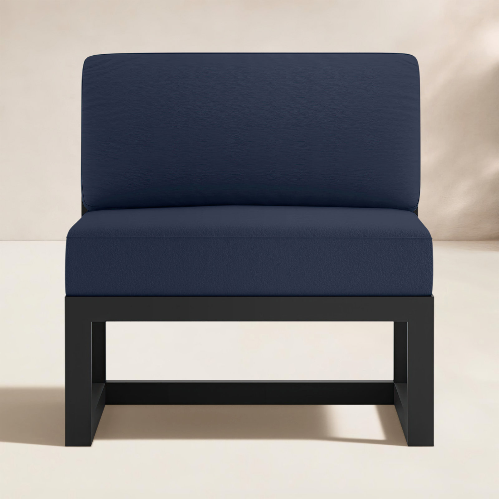 Smith Powder Coated Aluminum Outdoor Armless Lounge Chair , Sunbrella® Cushions Included, Spectrum Indigo, Black