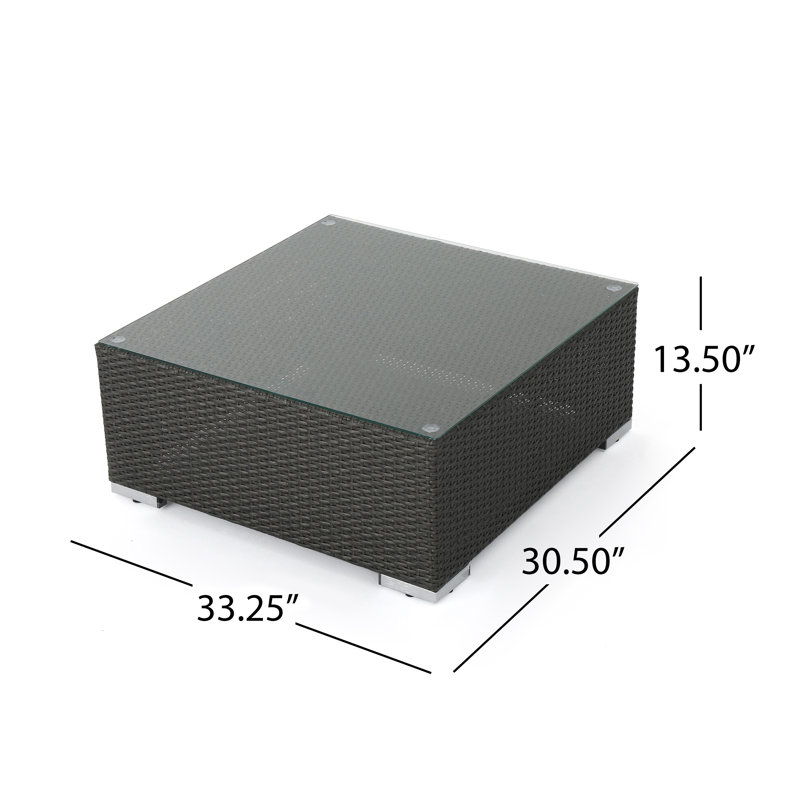Hasanat Rectangular Glass Outdoor Coffee Table, Gray