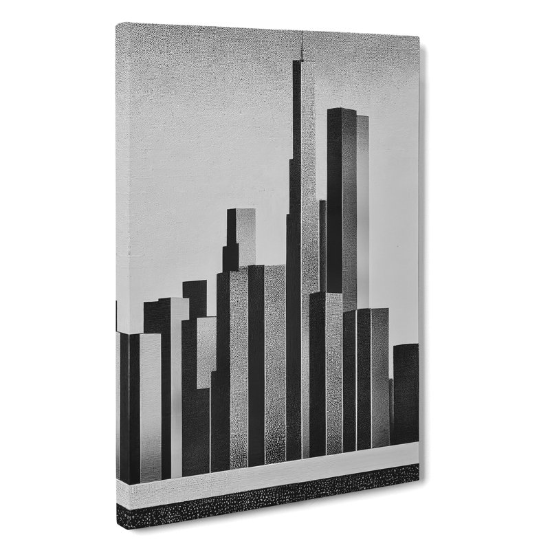 Monochrome City Skyline Abstract No.6 - Wall Art, 50cm H x 35cm W x 3cm D, Wrapped Canvas