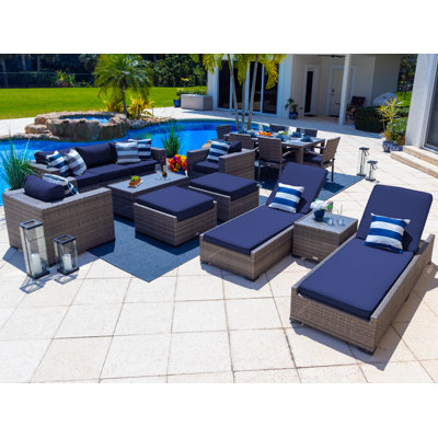 Yussuf Wicker 15 - Person Patio Conversation Set with Cushions