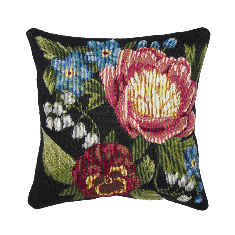 Black Floral Indoor/Outdoor Round Throw Pillow
