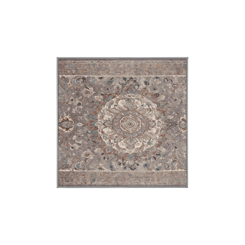 Machine Washable Gray Area Rug, Square 4'