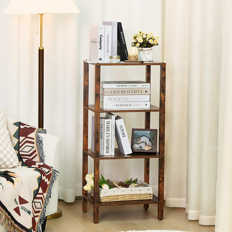 Grande bibliothèque en bois à 4 niveaux pour petits espaces, Brun, H 37,59 po x l 15,75 po x P 11,81 po