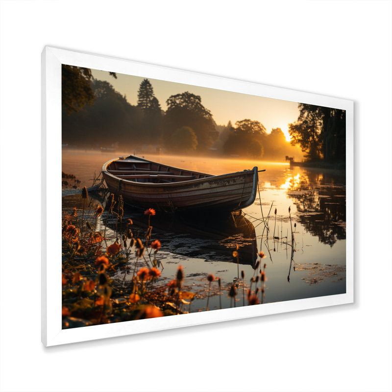 «Canoe On The Lake - Lakehouse», reproductions encadrées, H 12 po x l 20 po x P 1 po, Cadre simple blanc