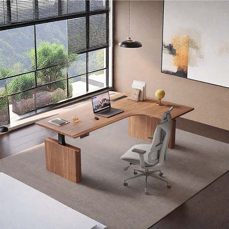Bureau en L en bois massif ajustable en L, H 28,35 po x l 70,87 po x P 43,31 po
