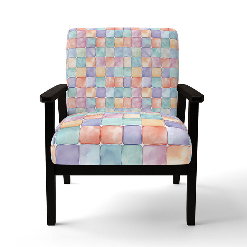 Chaise rembourrée Patchwork, Accoudoirs carrés noirs