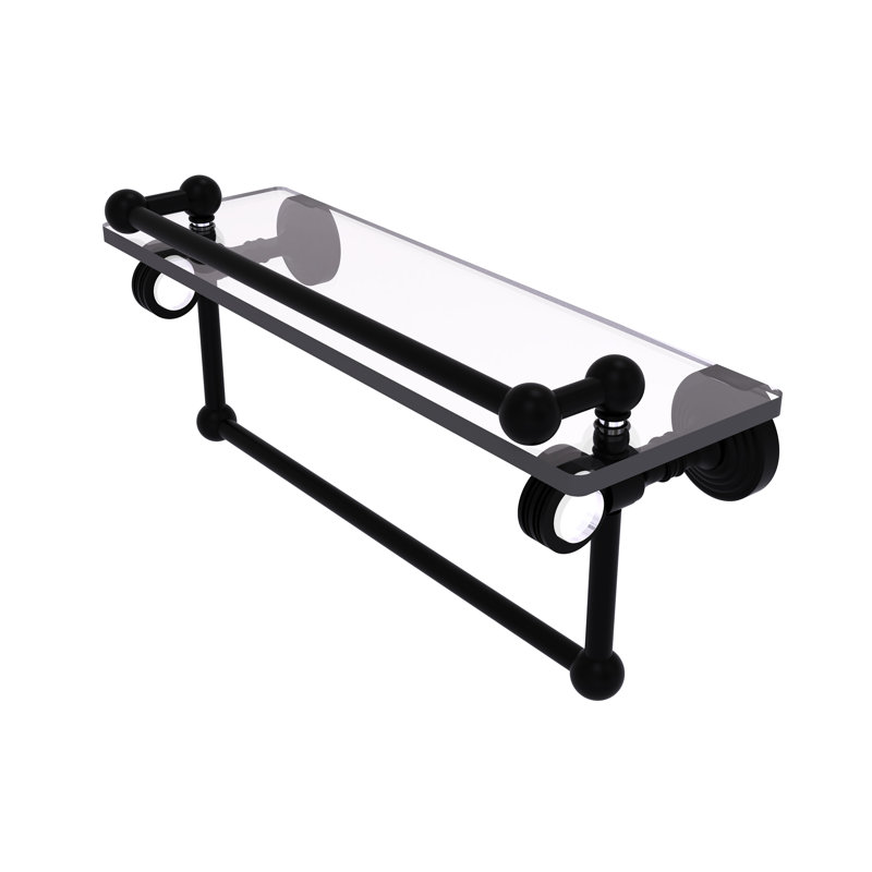 Tablette en verre avec barre de tour Jarrell, H 5,5 po x l 16 po x p 6,8 po, Noir mat