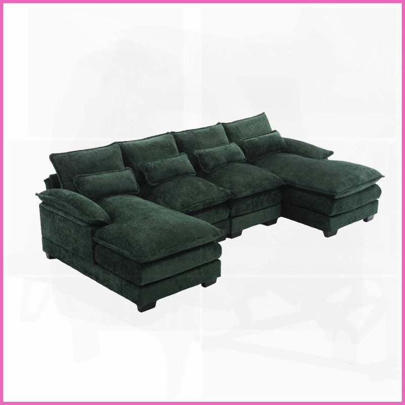 Canapé modulaire moderne en chenille en U de 111 pouces - Confort spacieux pour les salons, Émeraude