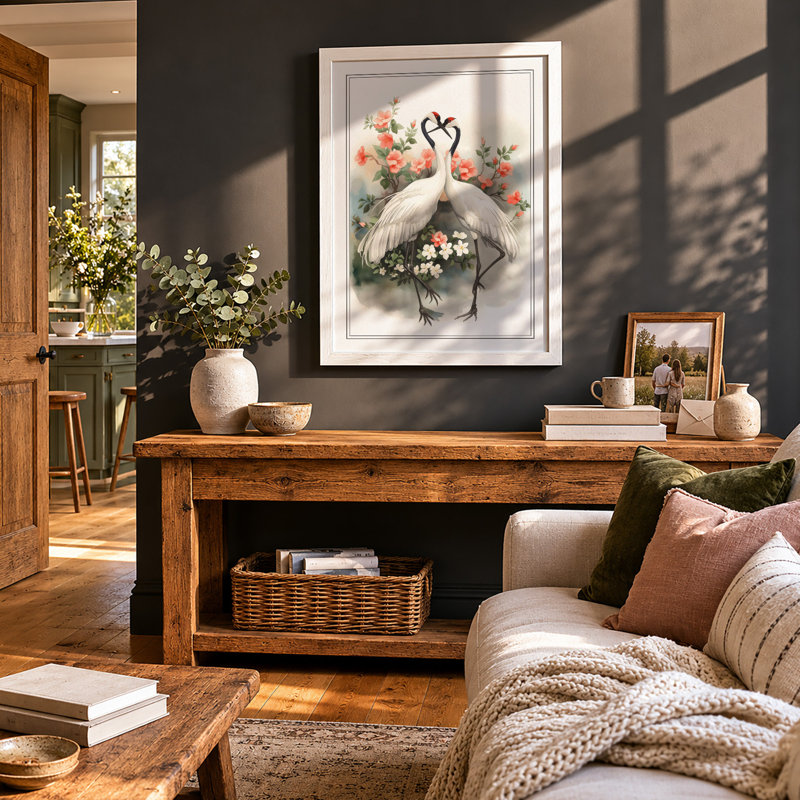 Heart of Cranes Botanical - Framed Print, A4 - 29.7 x 21.0 cm, White