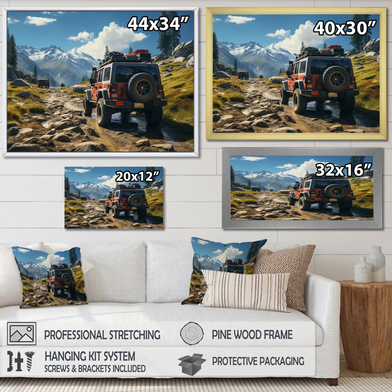 Jeep rouge au parc national de Yosemite, H 34 po x l 44 po x P 1,5 po, Toile tendue