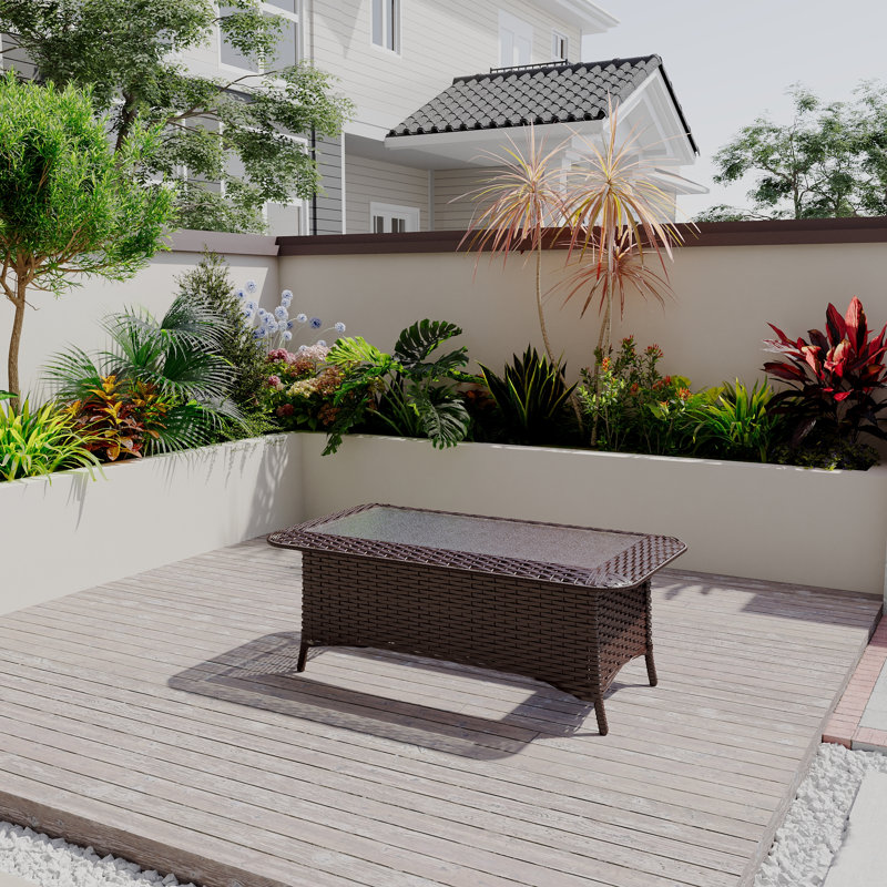 Handwoven Rattan Outdoor Coffee Table With Durable Glass Top