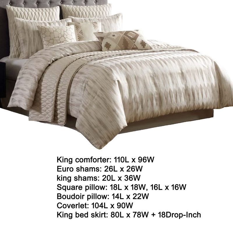 Ensemble d'édredon très grand 10 pièces Rely, jacquard tissé, ivoire, King Comforter + 4 Euro/King Shams