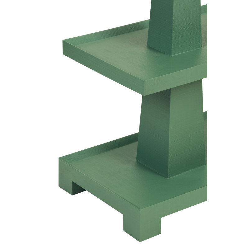 Console à trois niveaux à deux colonnes en lin texturé vert, Vert