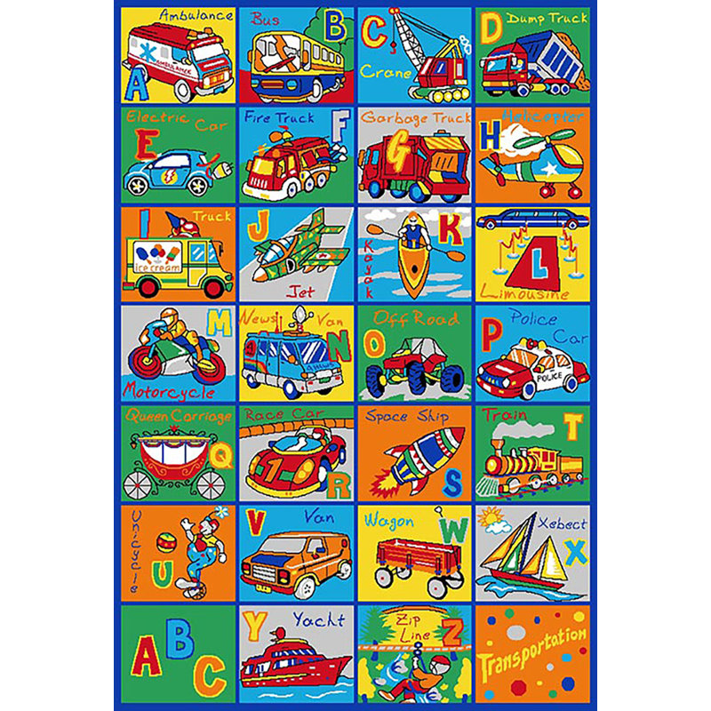 Tapis multicolore à motifs d'alphabet et de transport pour enfants Strunk, Rectangle 8 pi x 11 pi