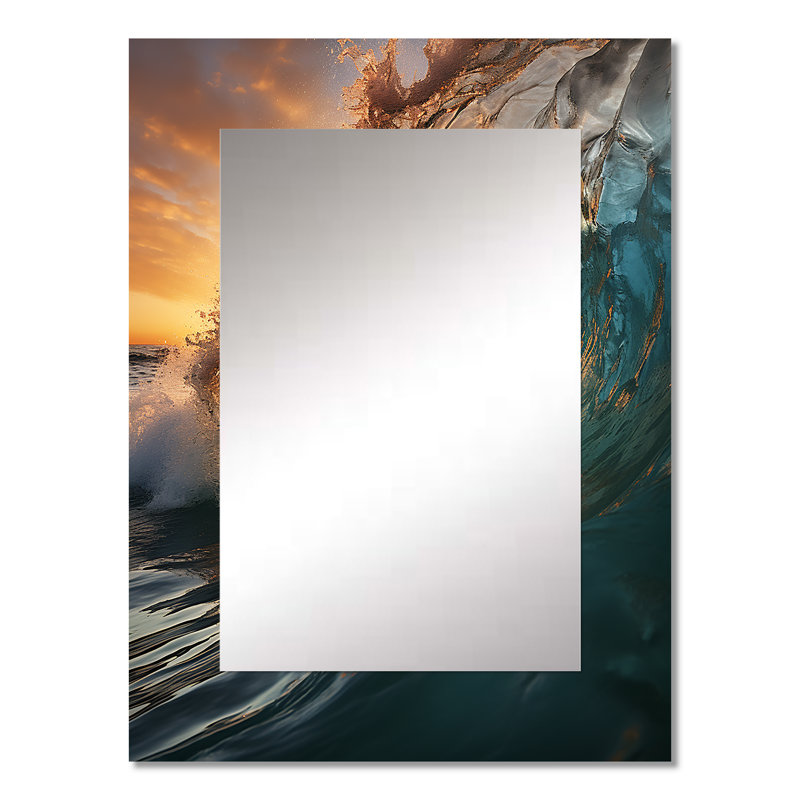 Beach Photo Sunlit Waves X - miroir mural plage, miroir décoratif bleu sarcelle, impression d'art en métal, 32 po x 24 po