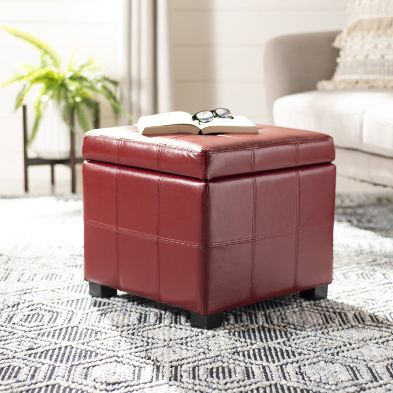 Graysie Faux Leather Ottoman, Red Faux Leather