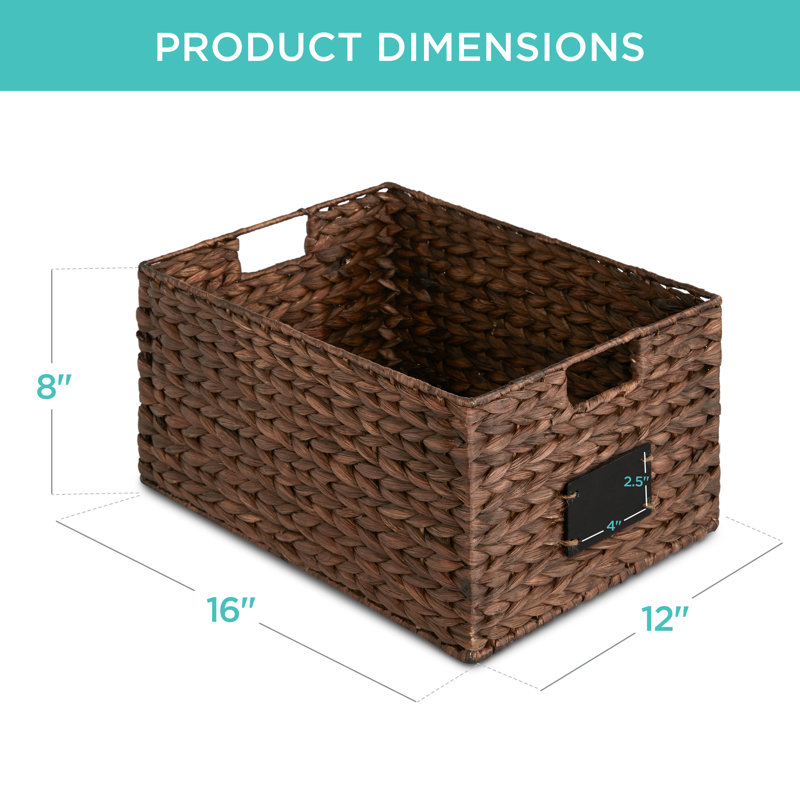 Aguta 2 16in Woven Water Hyacinth Pantry Baskets w/ Chalkboard Label, Chalk Marker, Brown