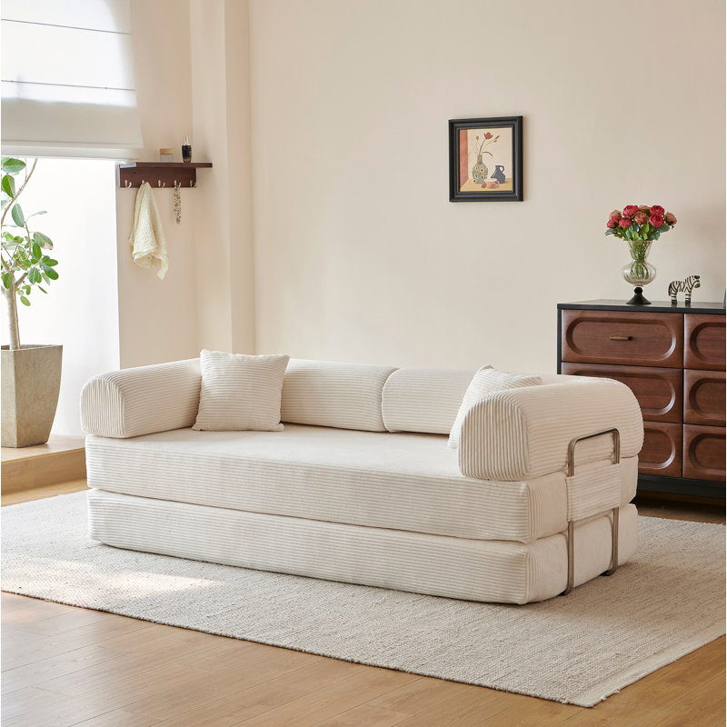 Canapé à compression de 78,8 po, canapé-lit convertible au sol avec accoudoirs avec dossier coussiné, canapé-lit futon confortable, causeuse modulaire désossée, tissu en velours côtelé, pour le salon, la chambre à coucher