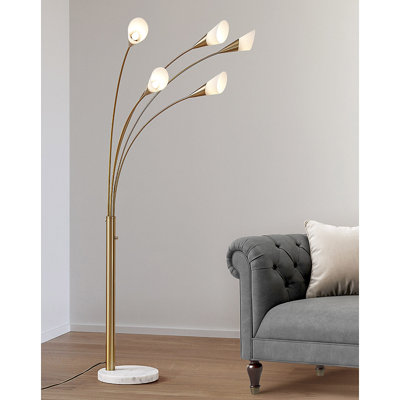 Lampe sur pied arquée à DEL 5 lumières h 85 po, gradateur avec ampoules DEL
