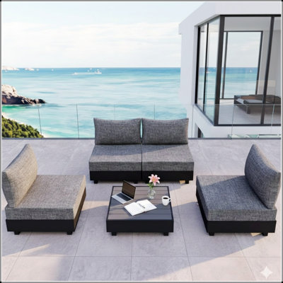 5-Piece Gray Aluminum Patio Sectional Set with Modular Armless Chairs and Coffee Table, Perfect for Versatile Outdoor Relaxation