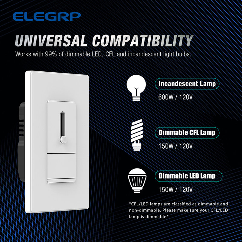 5A Tamper Resistant Slide Single Pole Dimmer 2-pack, White