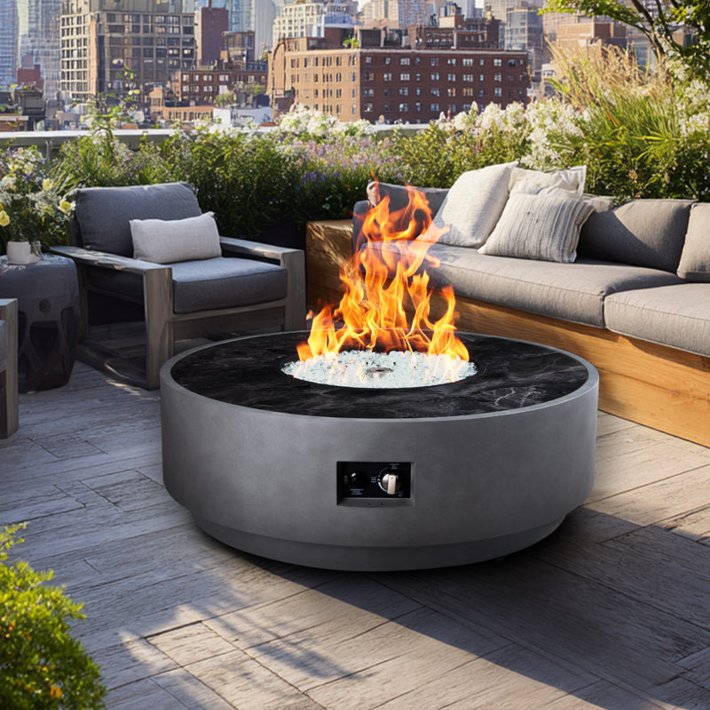 42'' Round Slate Propane Fire Table, 65,000 BTU Propane Smokeless Fire Pit Table with Hidden Fuel Tank, Gray, Gray