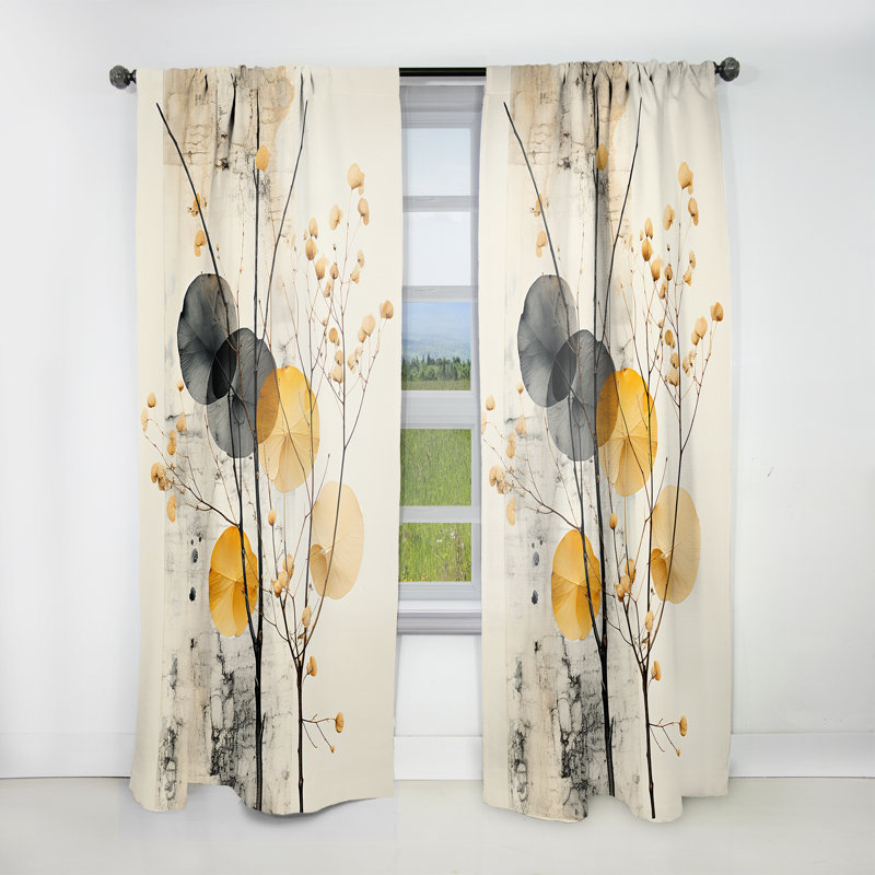 Asian Art Seashell Sumi XII - Global Curtain - Velvet Room Darkening - 1 Panel, 52" W x 84" L