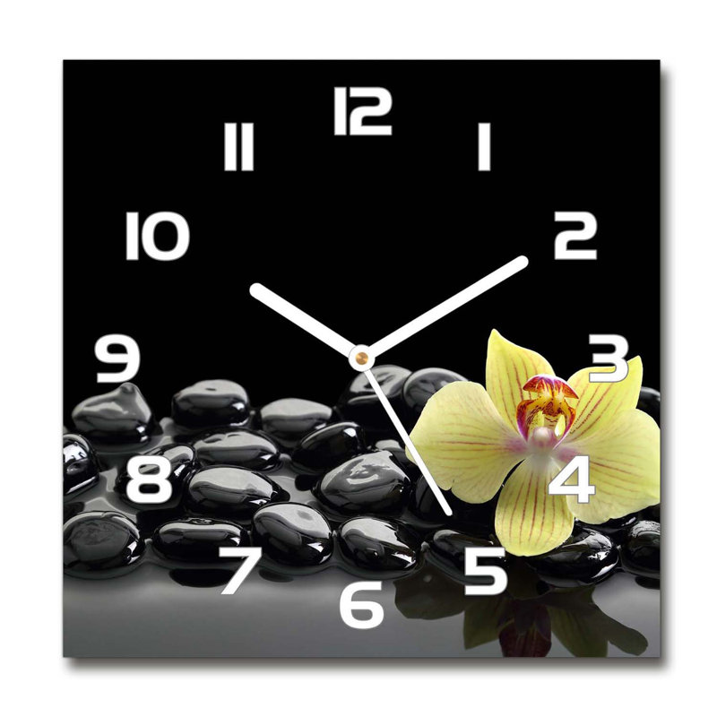 Glass Wall Clock, White/Black/Yellow