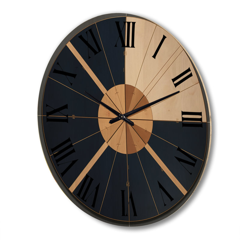 Minimal Sacred Geometry In Deep Blue And Gold - Modern Geometric Oversized Wood Wall Clock, Très grand