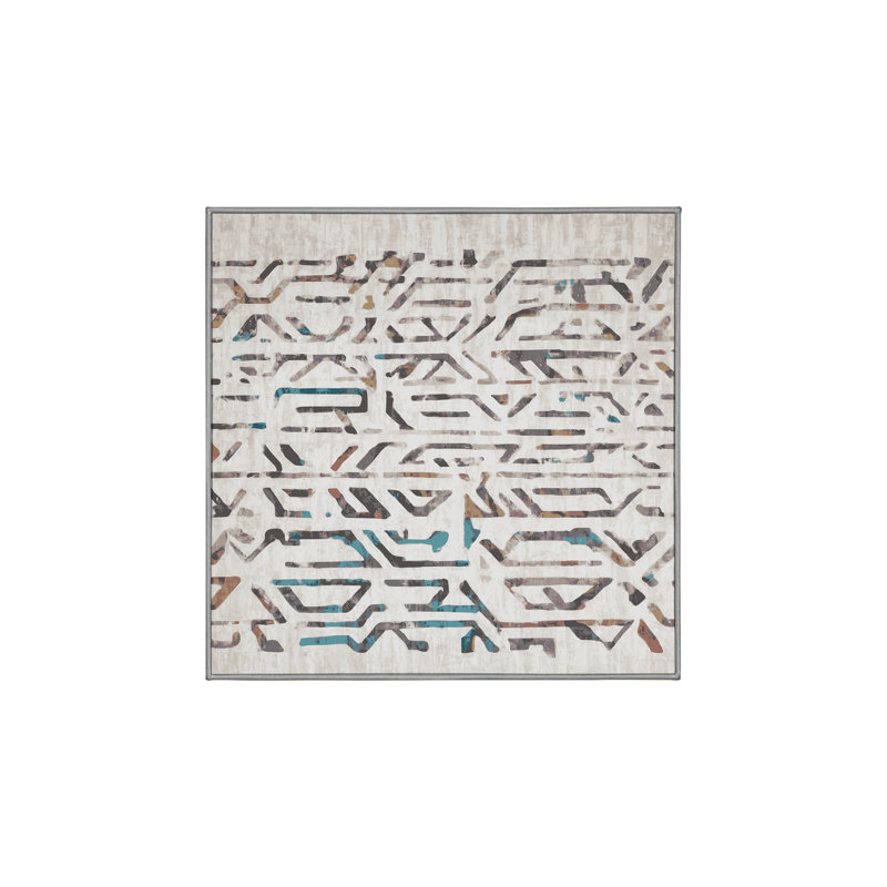 Machine Washable Gray Area Rug, Square 4'