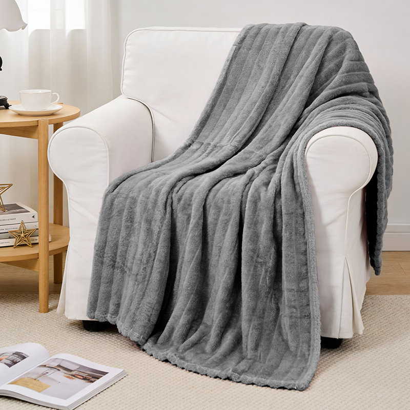 Machine Tufted Throw Blanket, 230cm x 200cm, Striped, Grey