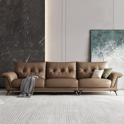 Brown Genuine Leather Modular Sofa cushion couch