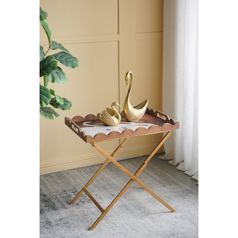 MDF Tray Table With White Swan Motif And Iron Base