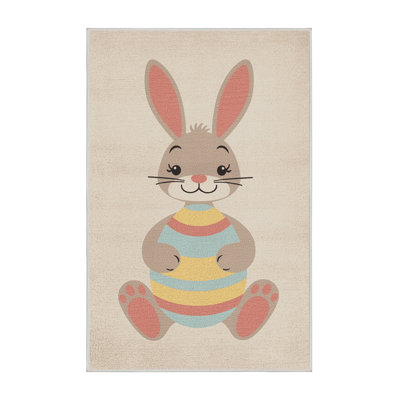 Soft Plush Fabiano Easter Modern & Contemporary Abstract Area Rug in Beige – White Binding