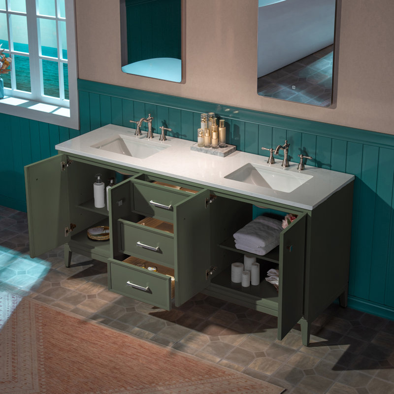 Lyon WOODBRIDGE Bathroom Vanity – Sink with Engineered Stone Top, Pre-drilled for Widespread Faucets, Solid Wood Frame & Drawers, Fully Assembled and Ready for Installation