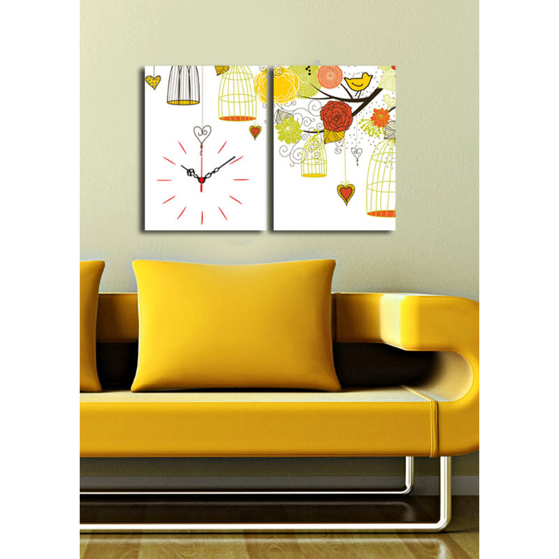 Horloge murale élégante en toile décorative (2 pièces), 25,2 po x 15,7 po | Toile 100% suède avec cadre 100% bois (épaisseur: 1,2 po) | Décoration élégante, parfaite pour les espaces de salon et de bureau, conception unique de garde-temps