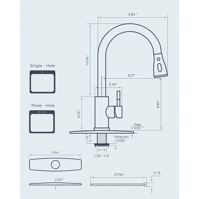 High Arc Single Handle Kitchen Faucet with Pull Down Sprayer, Stainless Steel, Fits 1 or 3 Holes, Ideal for Farmhouse RV Laundry Bar