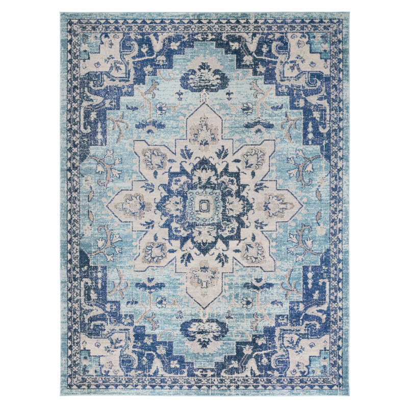 Madison Oriental Area Rug In Teal / Navy, Rectangle 183 x 274 cm