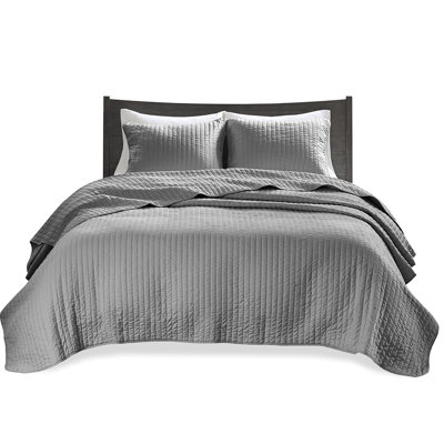 Grey King/ King Bedding - 3 Pieces, Microfiber, Cotton Fill, Reversible, Dirt Quilt In Microfiber With Filling, Windproof