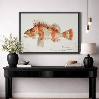 Illustration rétro d'aquarelle de poisson orange, images de salle de bain, art mural impression sur toile encadrée.