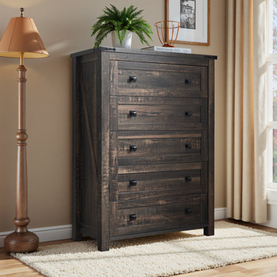 Farmhouse Wood Dresser - 5 Drawers, Versatile Storage