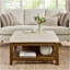 Grande table basse avec repose-pieds carré en lin capitonné avec tablette et cadre en bois de hêtre, repose-pieds surdimensionné pour salon, bureau, chambre à coucher, extérieur IVOIRE-1601878314