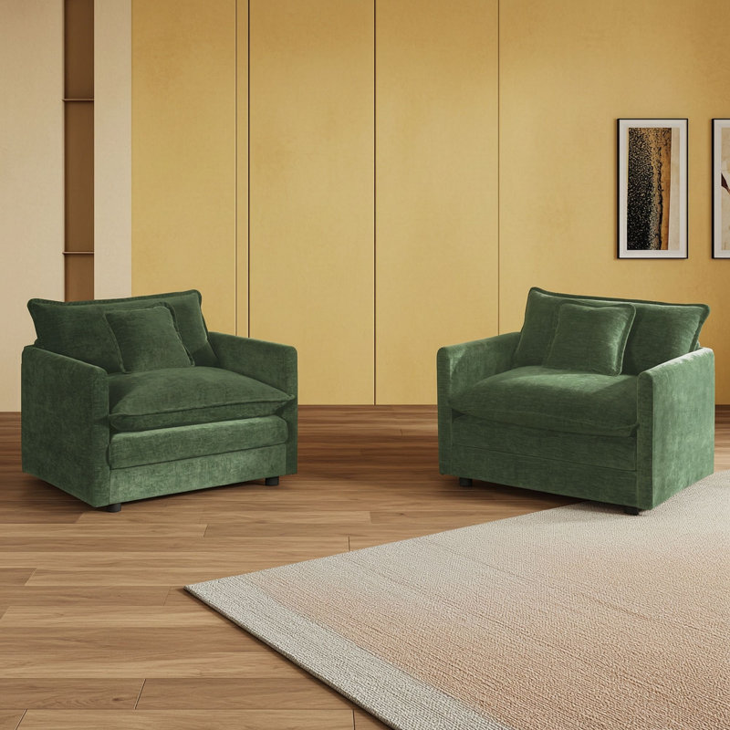 Upholstered Accent Armchair Set, Vert