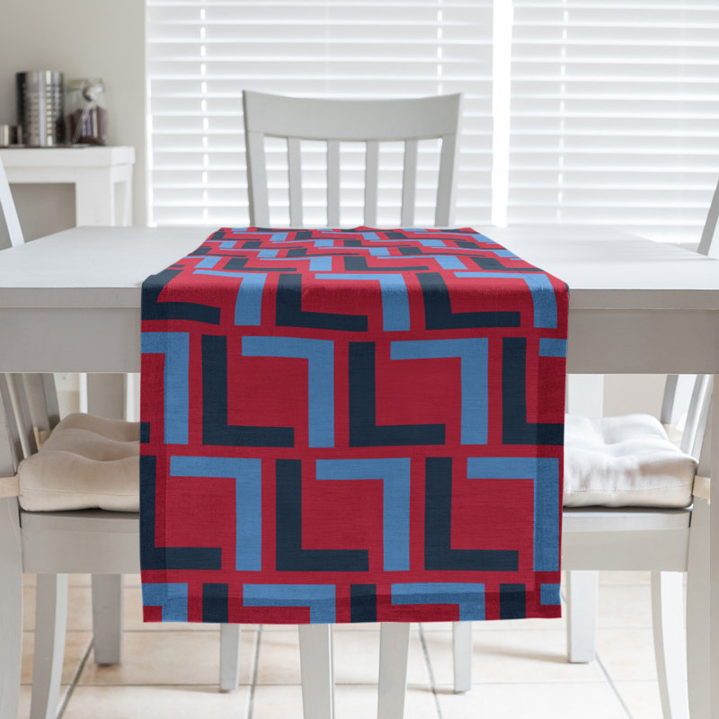 Chemin de table Tiptonville, Bleu marine / argent / rouge, 90 po x 16 po, Coton