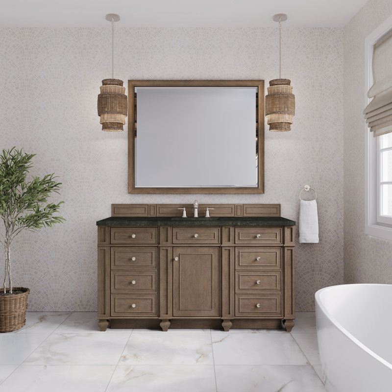 Lambrecht 60" Single Bathroom Vanity Set, Whitewashed Walnut, 8" Widespread, Phantome Eclos